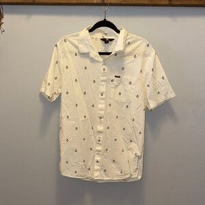 Volcom White Casual Button Down Shirt with Black Pattern